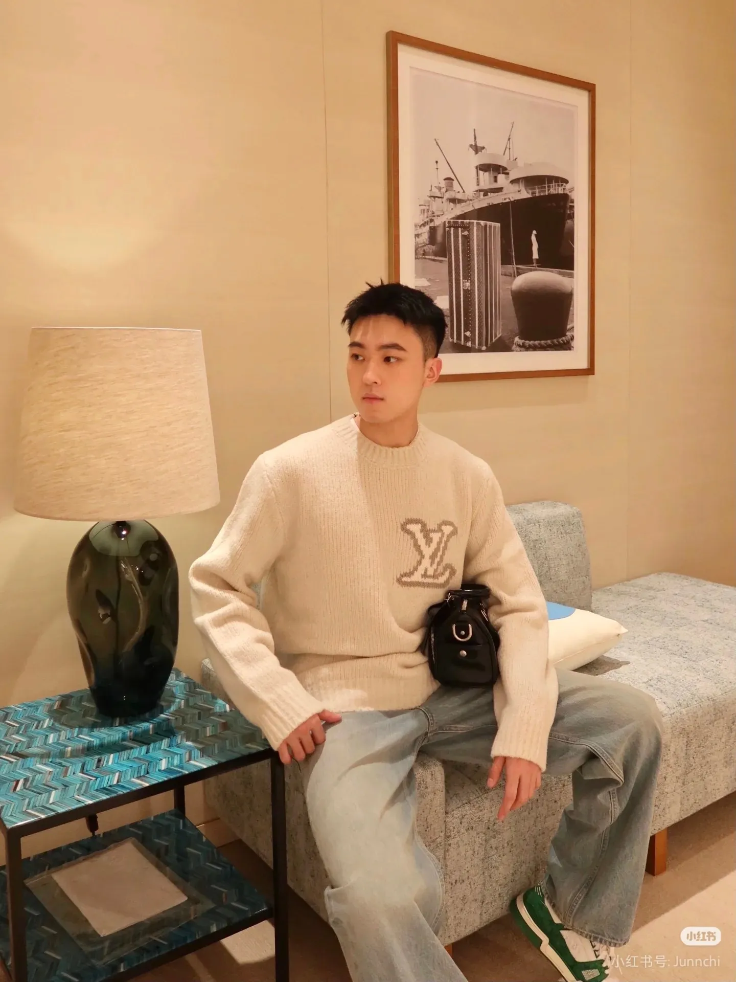 Louis Vuitton front and rear logo jacquard sweater